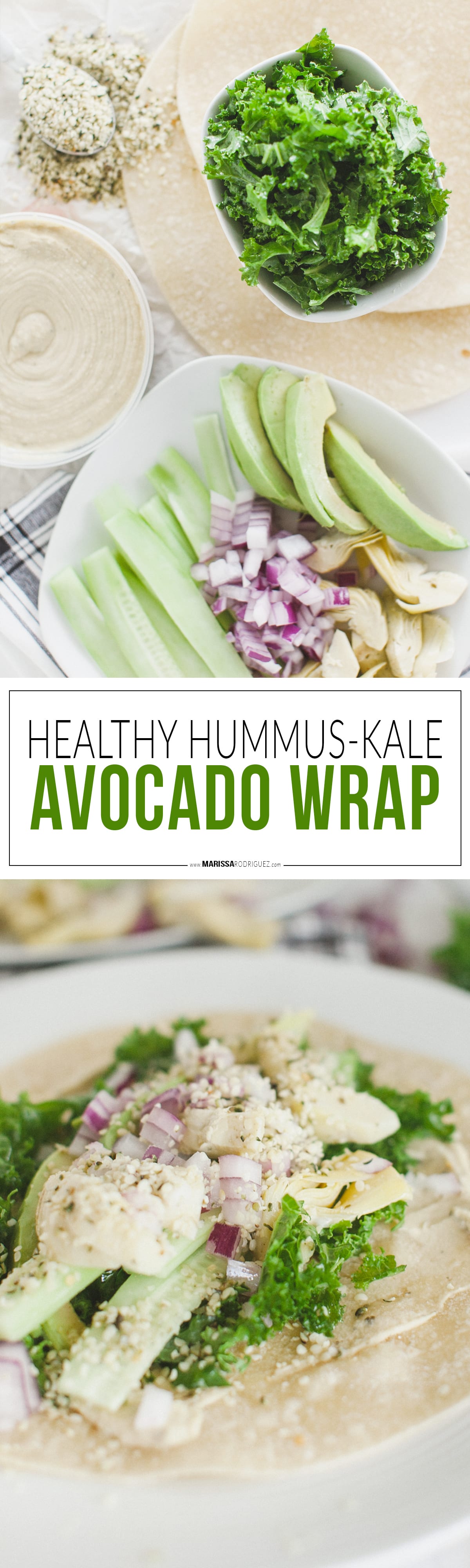 healthy hummus & kale avocado wrap